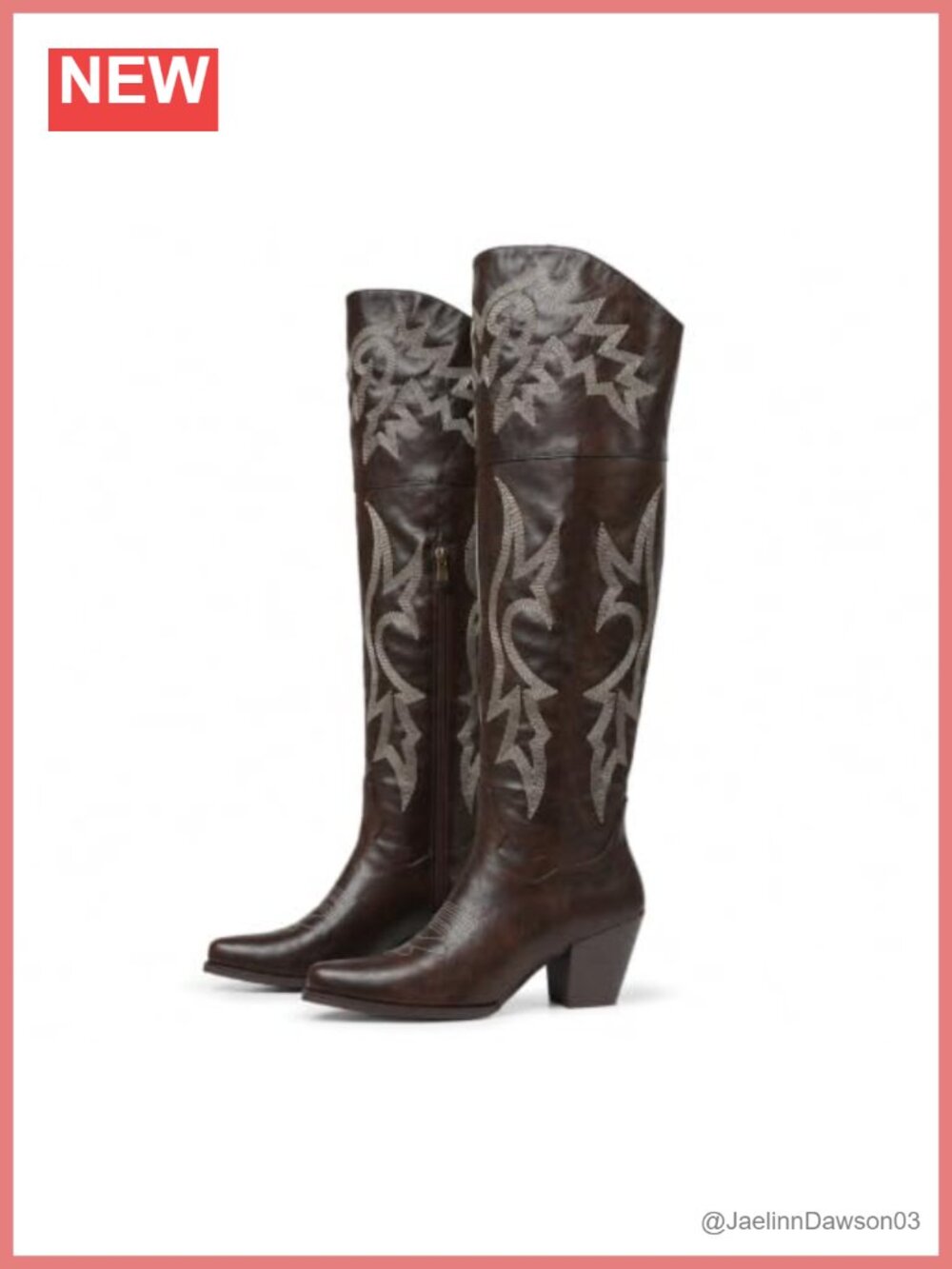 Over the Knee Cowboy Boots, Pointed Toe, Block Heel, Faux Leather